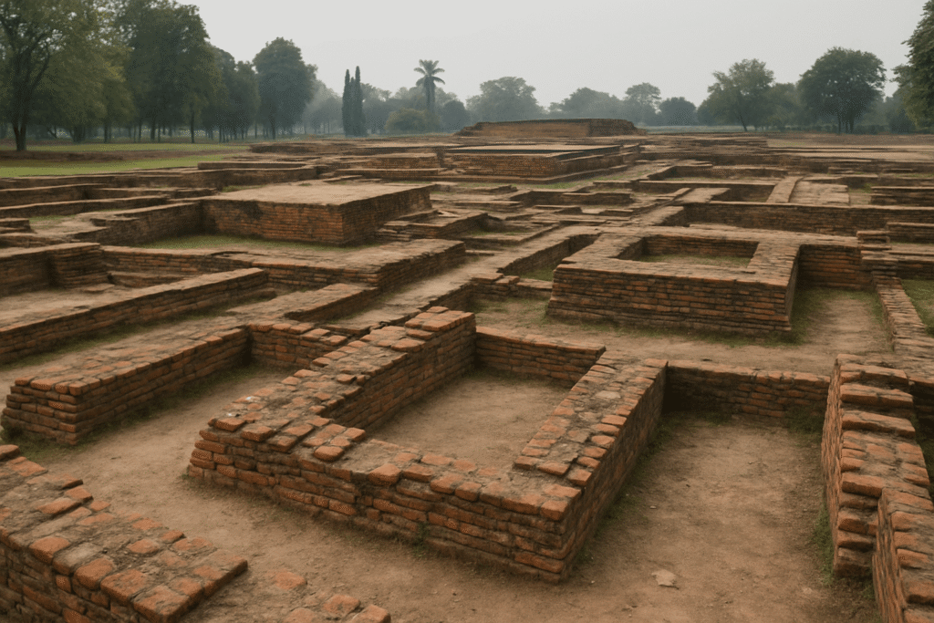 인도 파탈리푸트라 고대 유적 – 마우리아 제국을 만든 잊힌 대도시의 비밀 (Ancient City of Pataliputra, India) 2 이 이미지는 파탈리푸트라 ‘쿰하르(Kumhrar)’ 발굴지 내부를 충실히 반영하여 제작된 생성형 이미지 입니다.