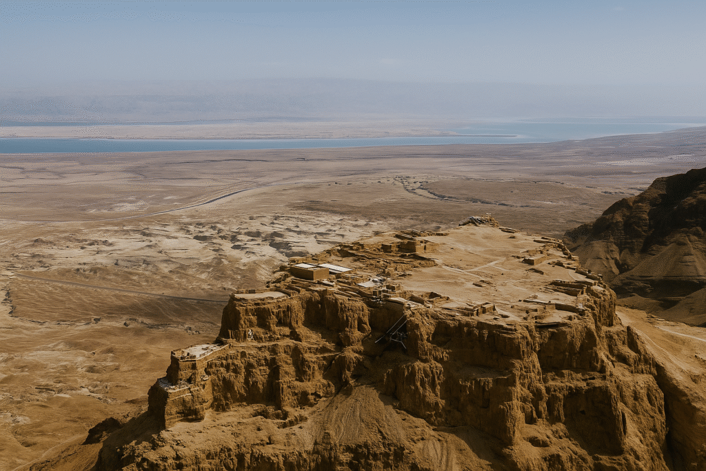 이스라엘 마사다 요새 (Masada, Israel) — 유대 저항의 상징, 사해를 굽어보는 절벽의 요새 1 절벽 위에서 내려다본 마사다 요새 전경 – 사해와 사막지형이 함께 보이는 실제 위치 구도.